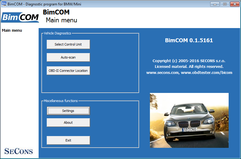bimcom01: OBD-II diagnostic program screenshot