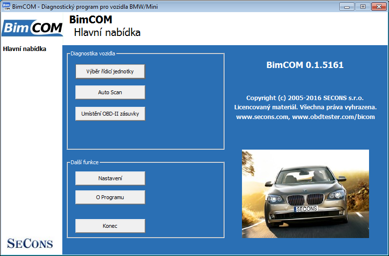 bimcomcz01: OBD-II diagnostic program screenshot