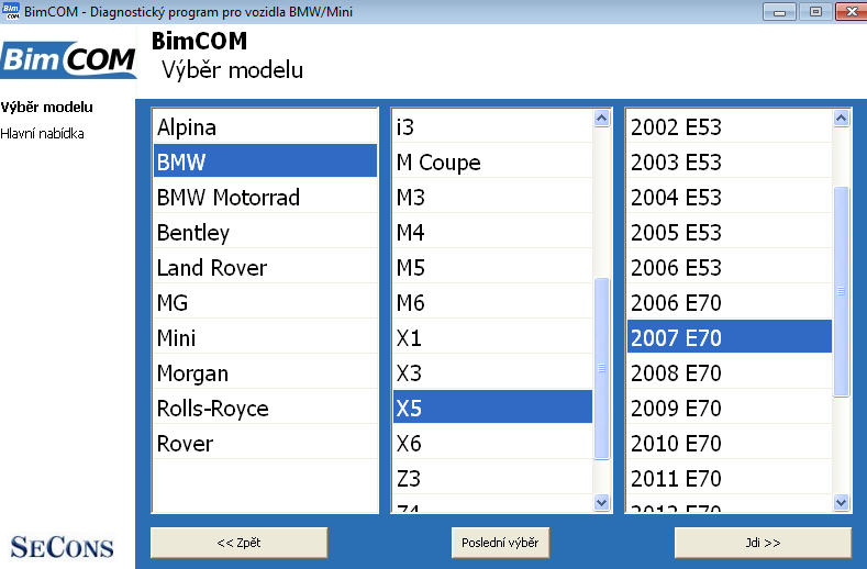 bimcomcz02: OBD-II diagnostic program screenshot