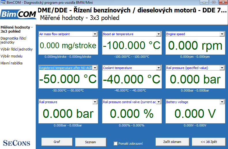 bimcomcz09: OBD-II diagnostic program screenshot