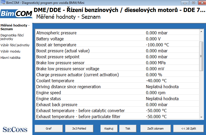 bimcomcz10: OBD-II diagnostic program screenshot