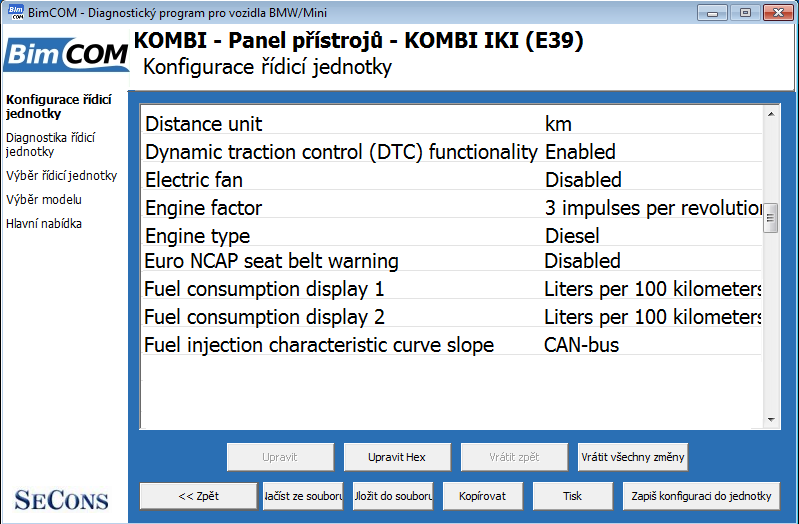 bimcomcz12: OBD-II diagnostic program screenshot