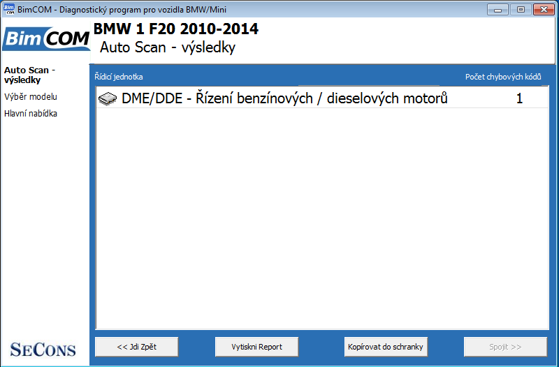 bimcomcz14: OBD-II diagnostic program screenshot