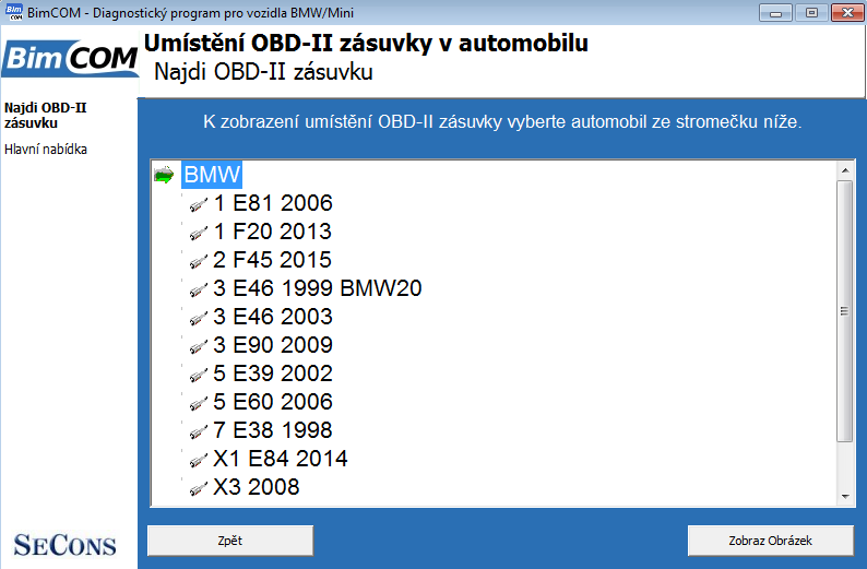 bimcomcz15: OBD-II diagnostic program screenshot