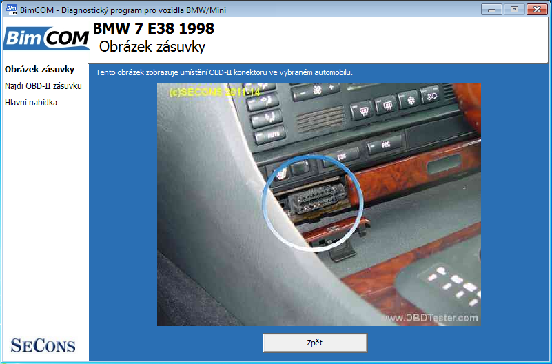 bimcomcz16: OBD-II diagnostic program screenshot