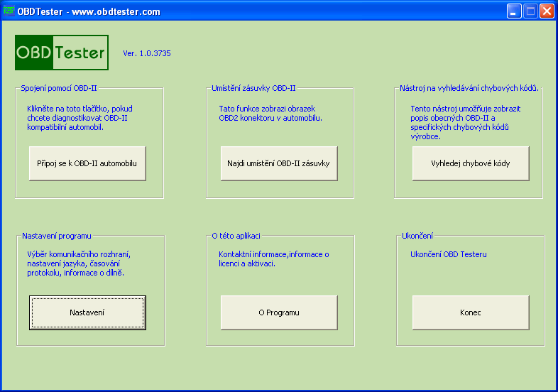 czobdtester1: OBD-II diagnostic program screenshot