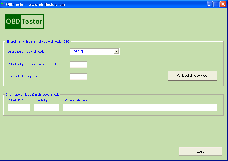 czobdtester12: OBD-II diagnostic program screenshot