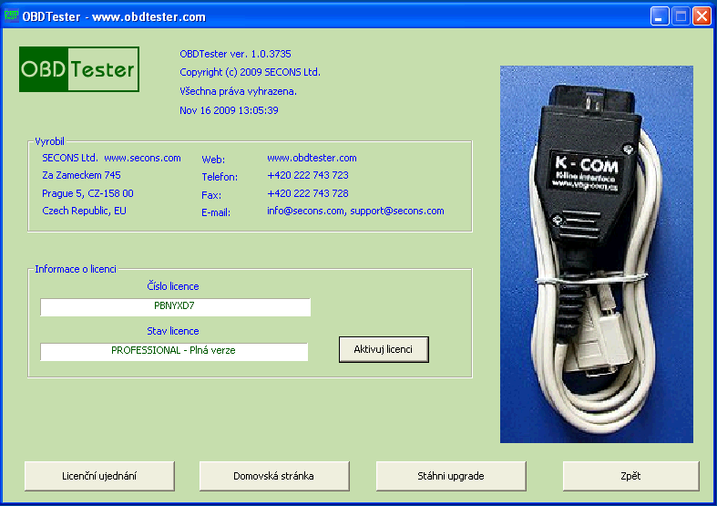 czobdtester16: OBD-II diagnostic program screenshot
