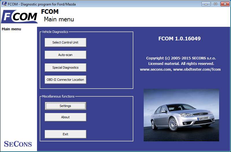 fcom01: OBD-II diagnostic program screenshot