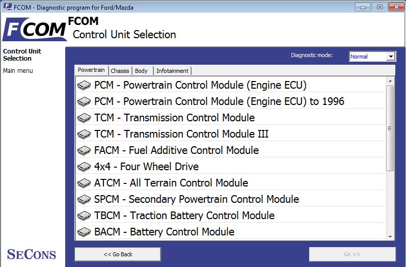 fcom02: OBD-II diagnostic program screenshot