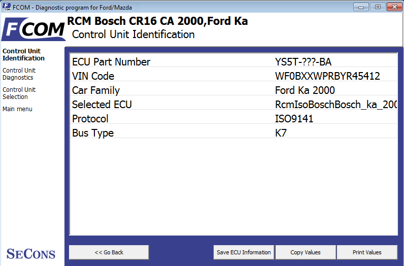 fcom04: OBD-II diagnostic program screenshot