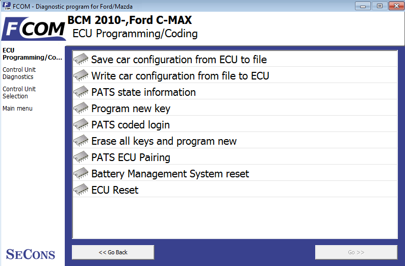 fcom15: OBD-II diagnostic program screenshot
