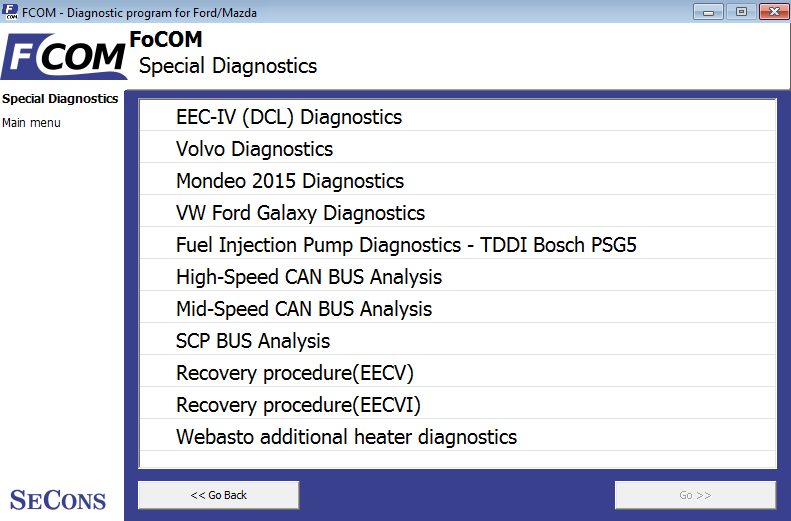 fcom16: OBD-II diagnostic program screenshot
