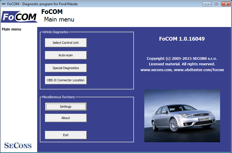 focom01: OBD-II diagnostic program screenshot