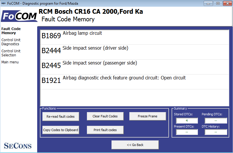 focom05: OBD-II diagnostic program screenshot