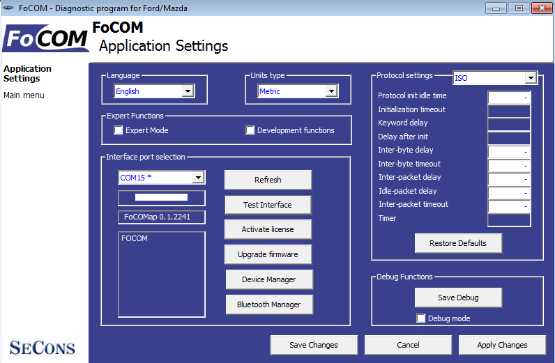 focom11: OBD-II diagnostic program screenshot