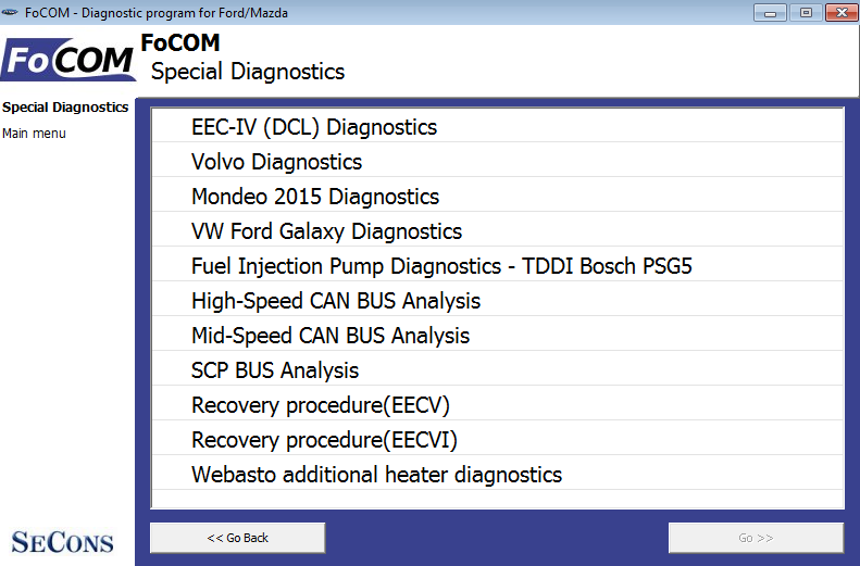 focom16: OBD-II diagnostic program screenshot