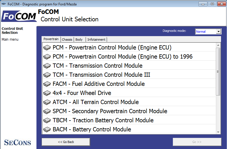 focom2: OBD-II diagnostic program screenshot