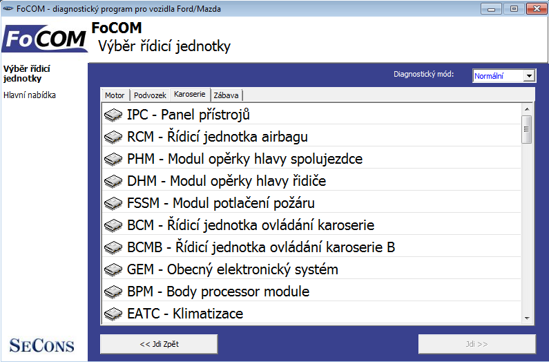 focomcz02: OBD-II diagnostic program screenshot
