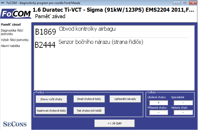 focomcz05: OBD-II diagnostic program screenshot