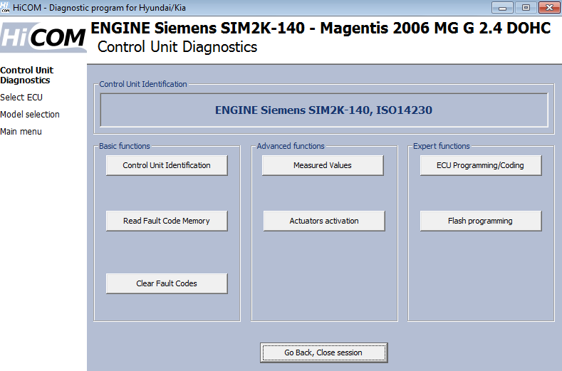 hicom04: OBD-II diagnostic program screenshot