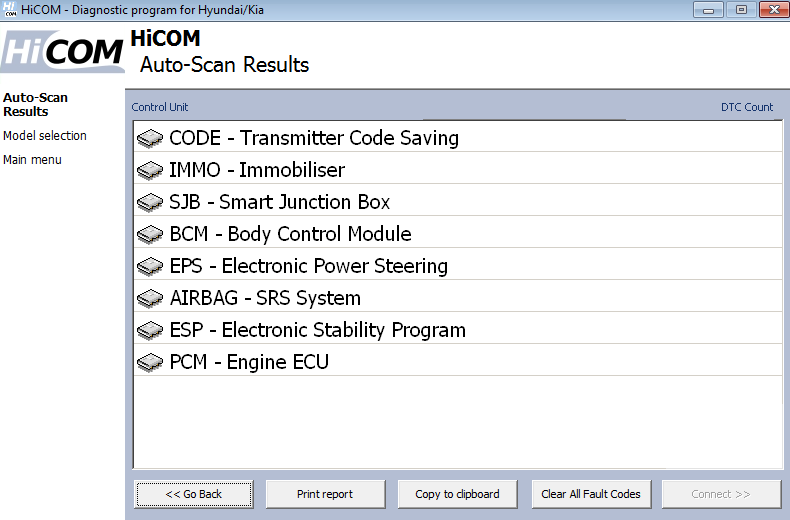 hicom13: OBD-II diagnostic program screenshot