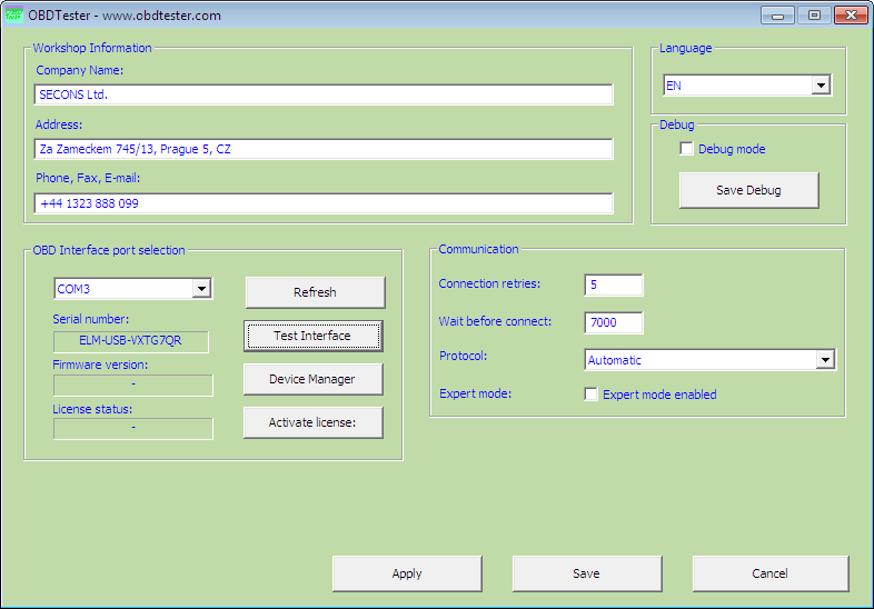 obdtester15: OBD-II diagnostic program screenshot