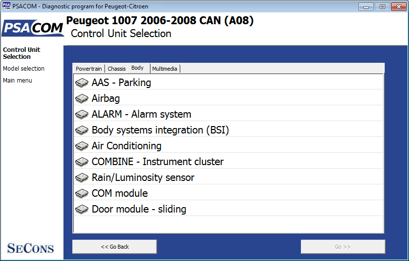 psacom03: OBD-II diagnostic program screenshot