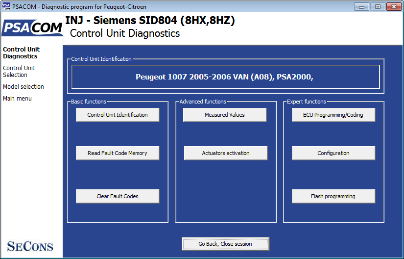psacom04: OBD-II diagnostic program screenshot