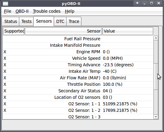 pyobd3: OBD-II diagnostic program screenshot
