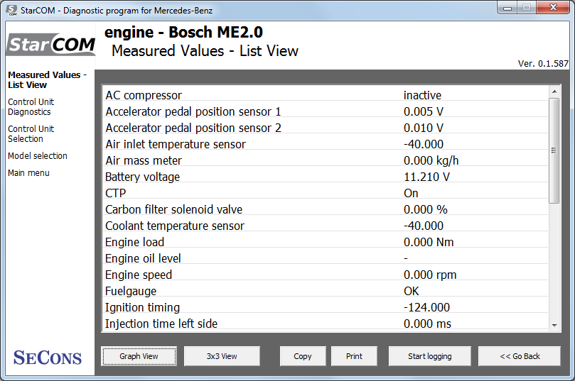starcom10: OBD-II diagnostic program screenshot