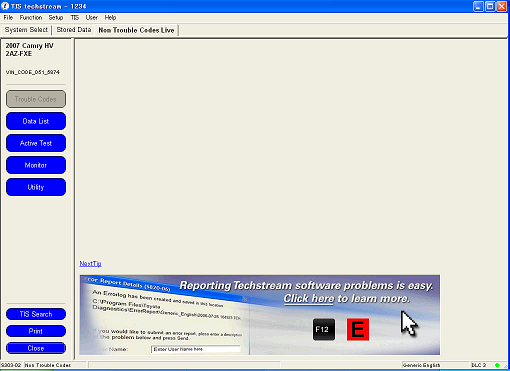 techstream04: OBD-II diagnostic program screenshot