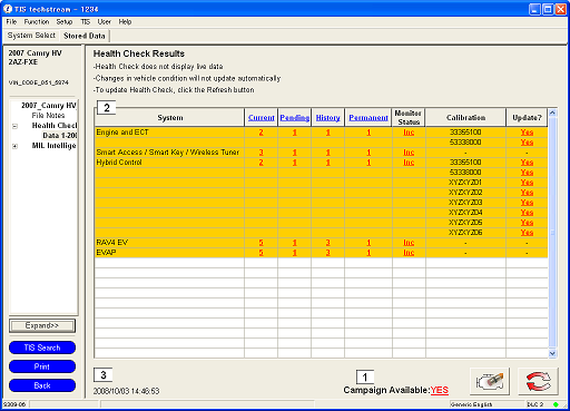 techstream15: OBD-II diagnostic program screenshot